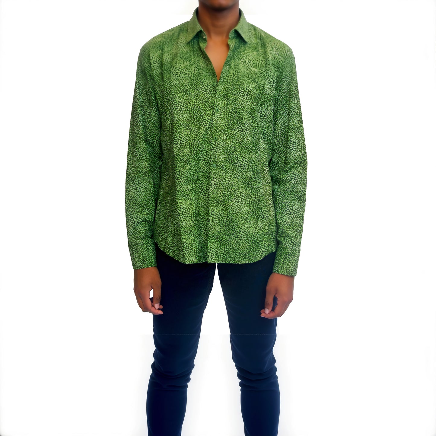 Green Abstract Spread Collar Shirt