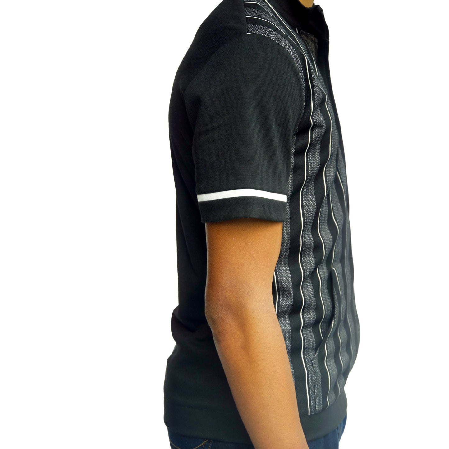 Black, Gray, Black Gray Vertical Stripe Polo Shirt
