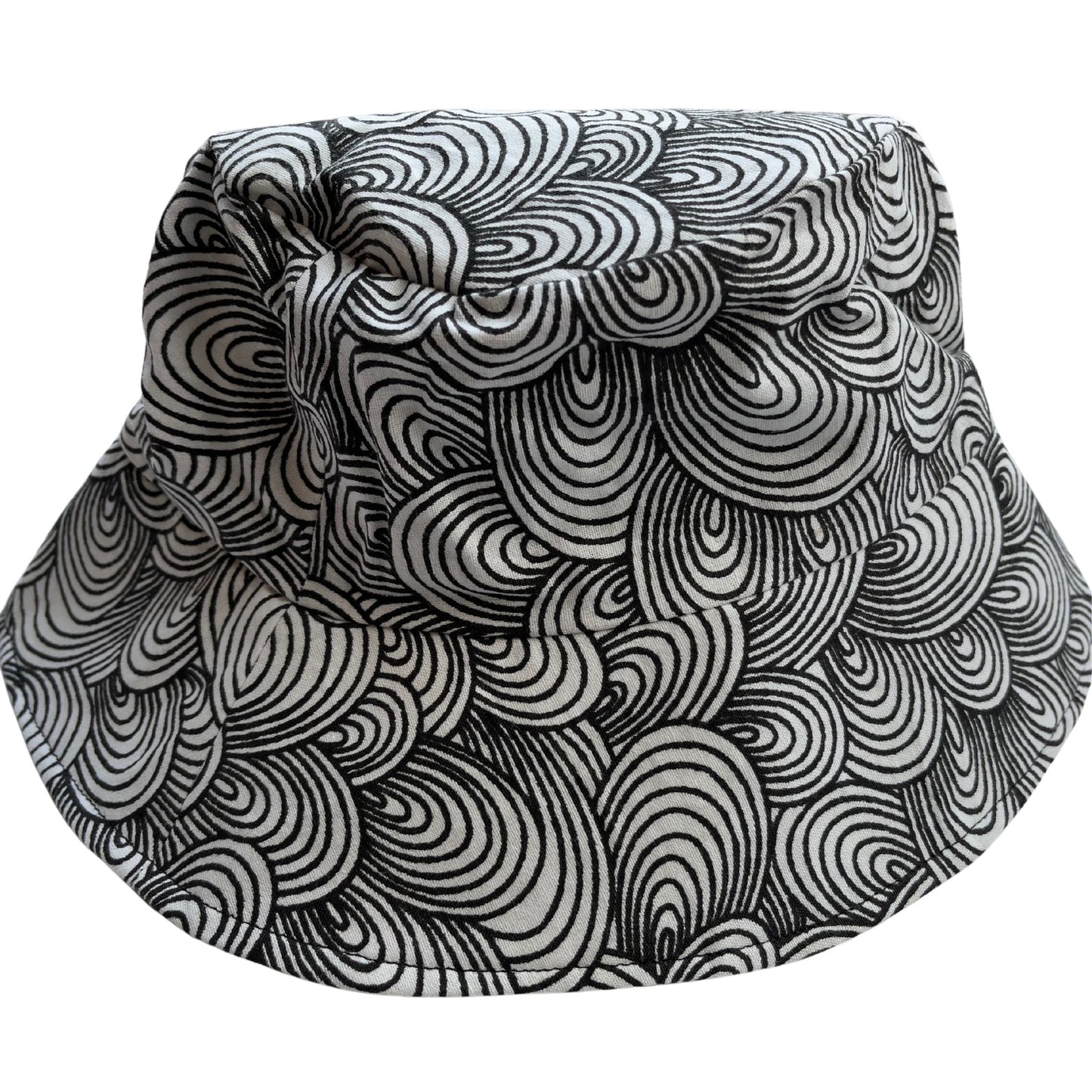 black and white bold swirl pattern bucket hat