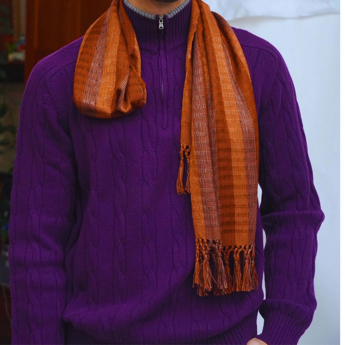 close up of bold men's scarf