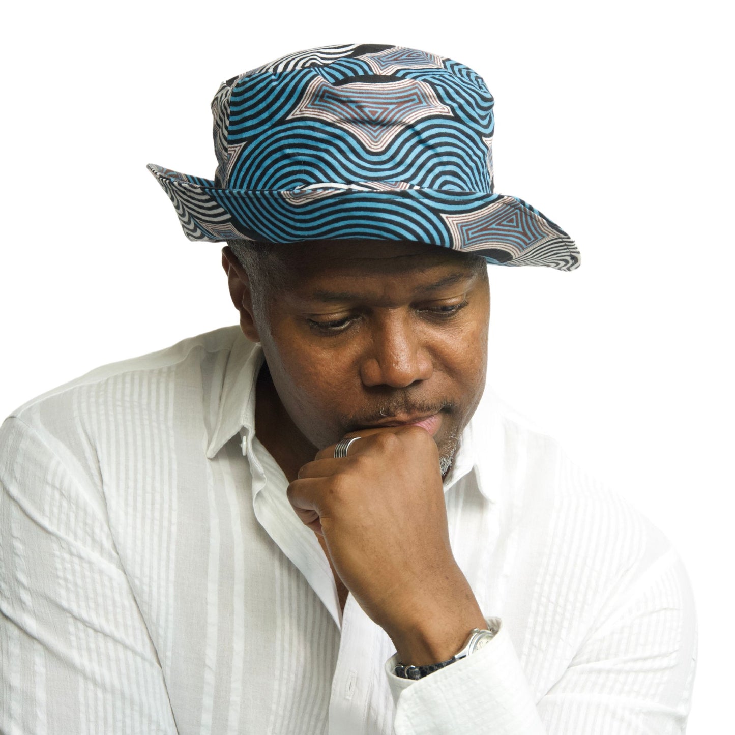 men's bucket hat in a bright, bold print.