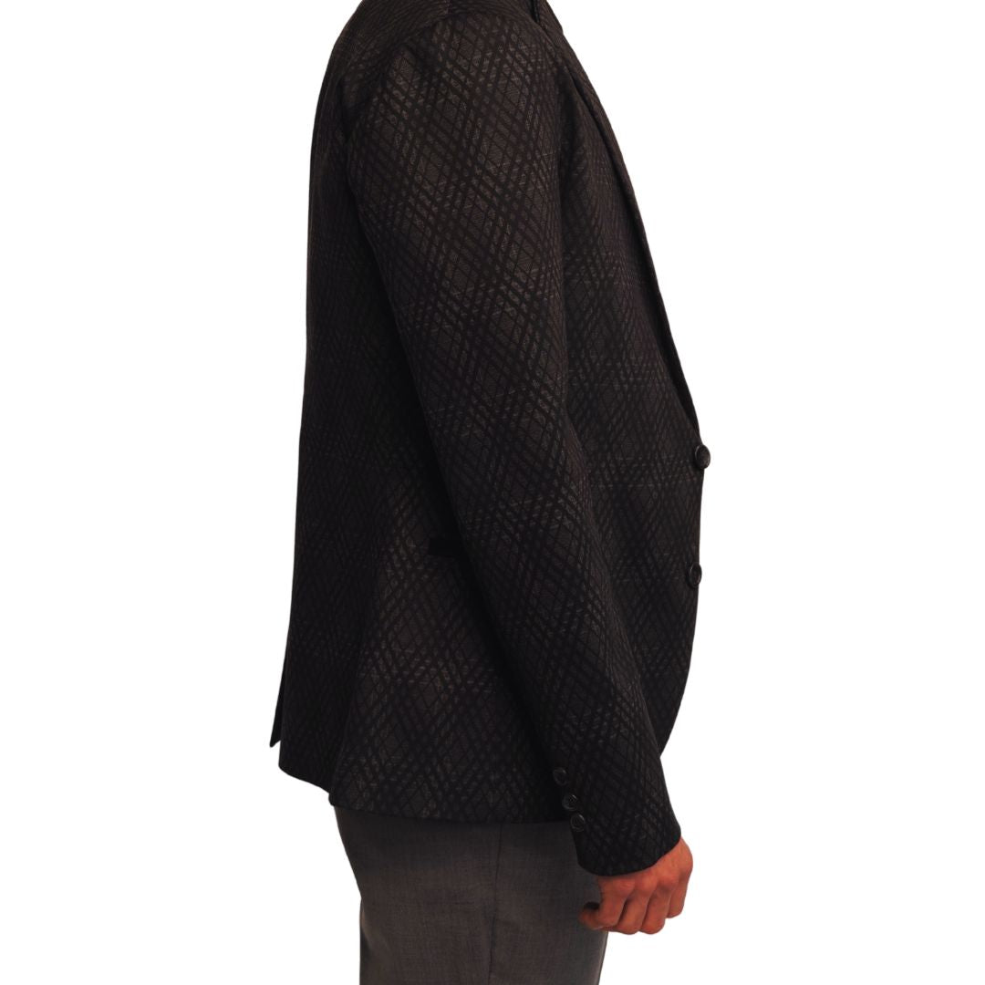 Sophisticated Men's Black 2-Button Blazer with Subtle Geometric Flair