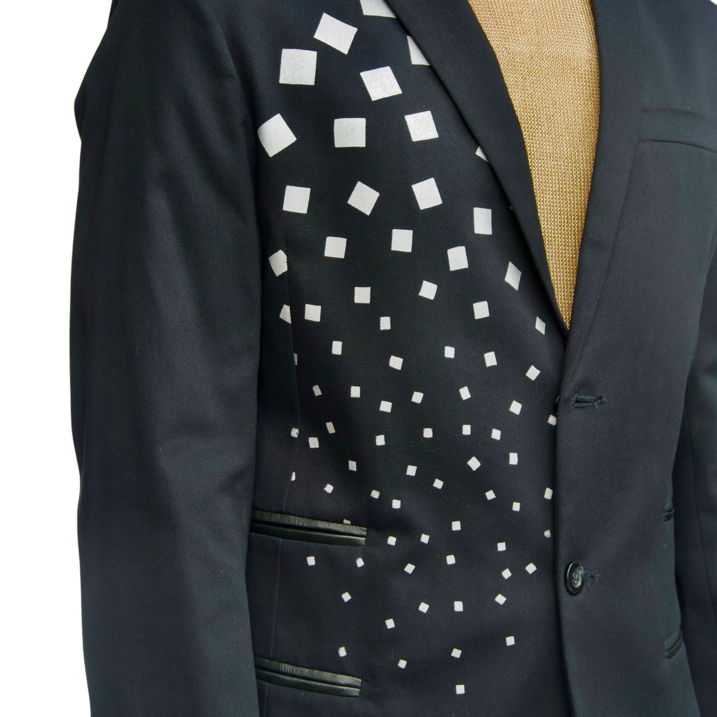 Black 3 Button Blazer with Graphic Pattern
