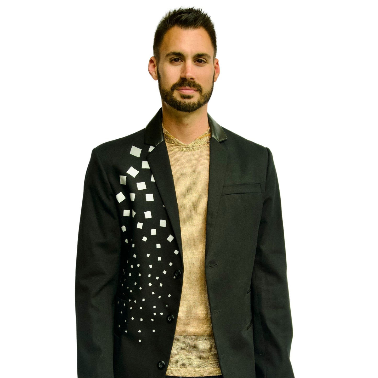 Black 3 Button Blazer with Graphic Pattern