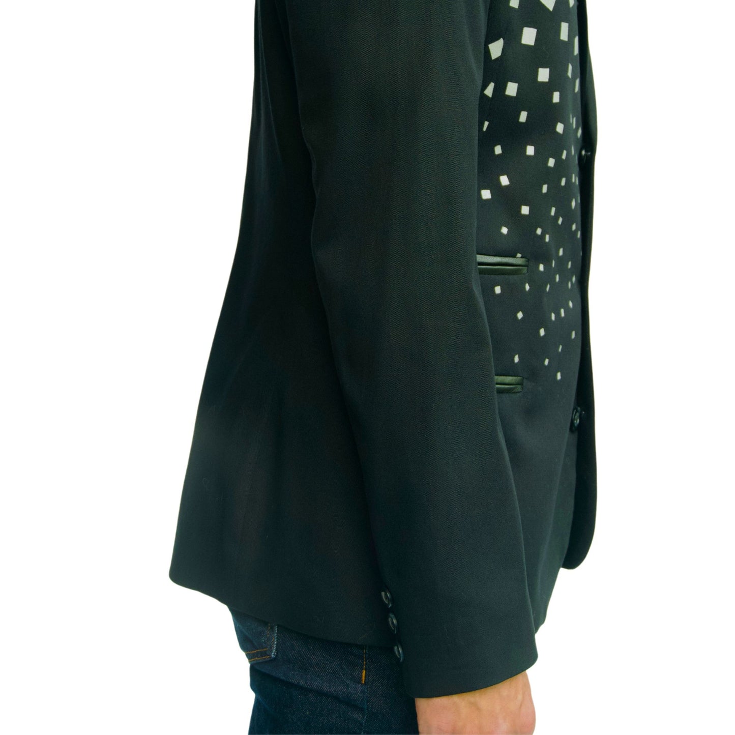Black 3 Button Blazer with Graphic Pattern
