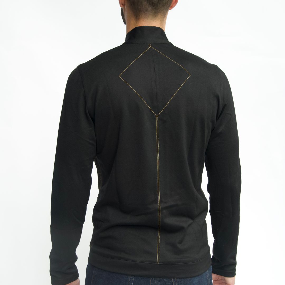 Make a Bold Entrance: Men's Black Gold Pattern Detail Athleisure Jacket