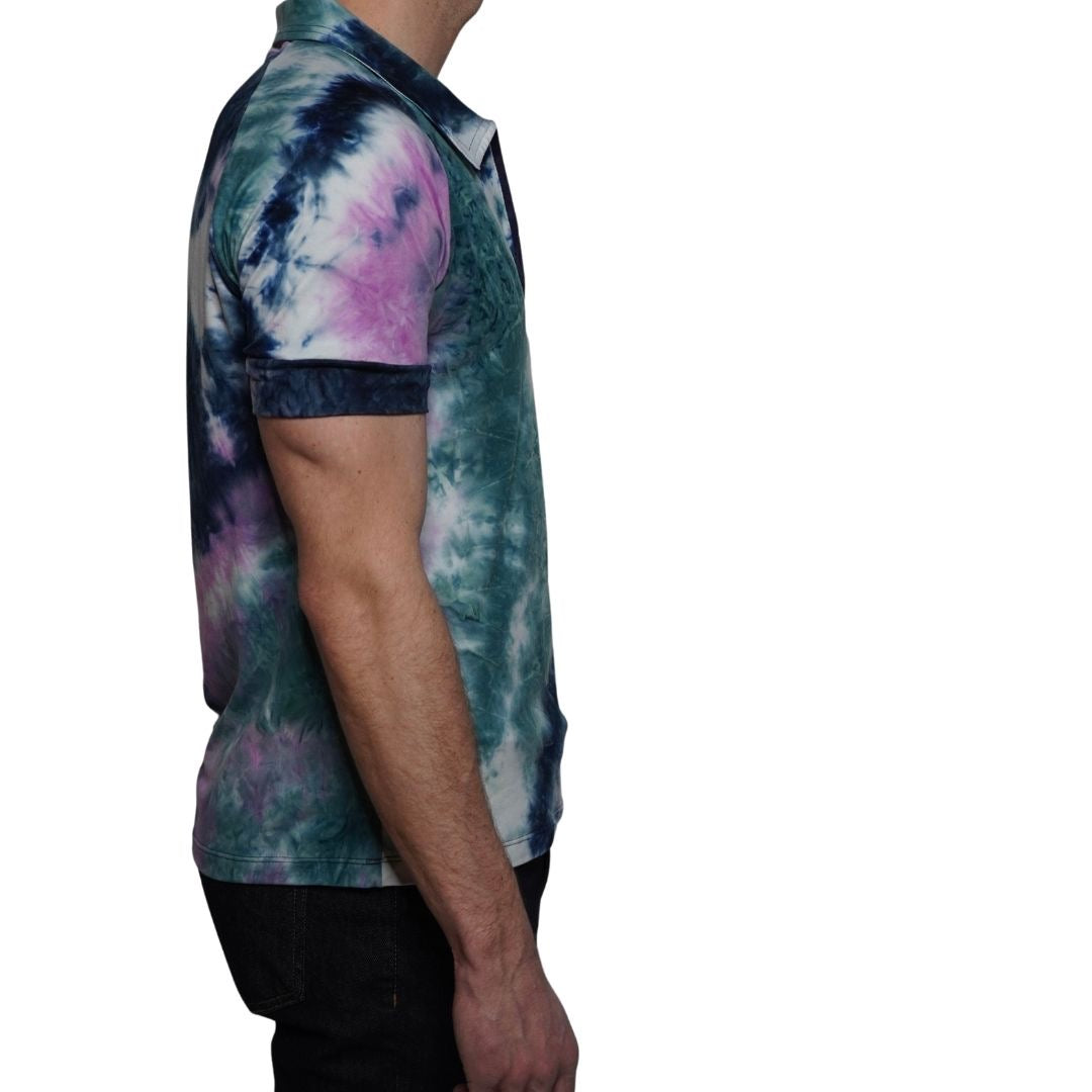 Green, Black Navy, Pink Tie Dye V Neck Polo