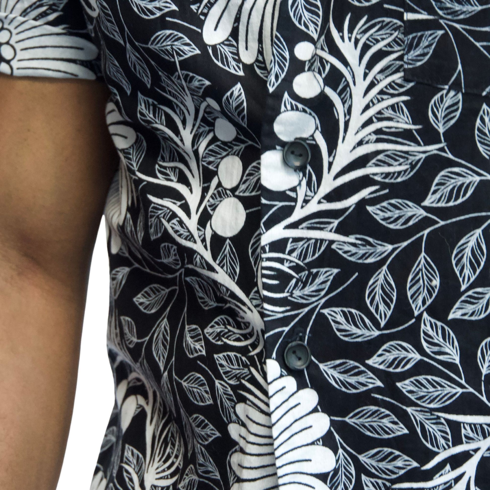 black and white floral short sleeve men's button down shirt