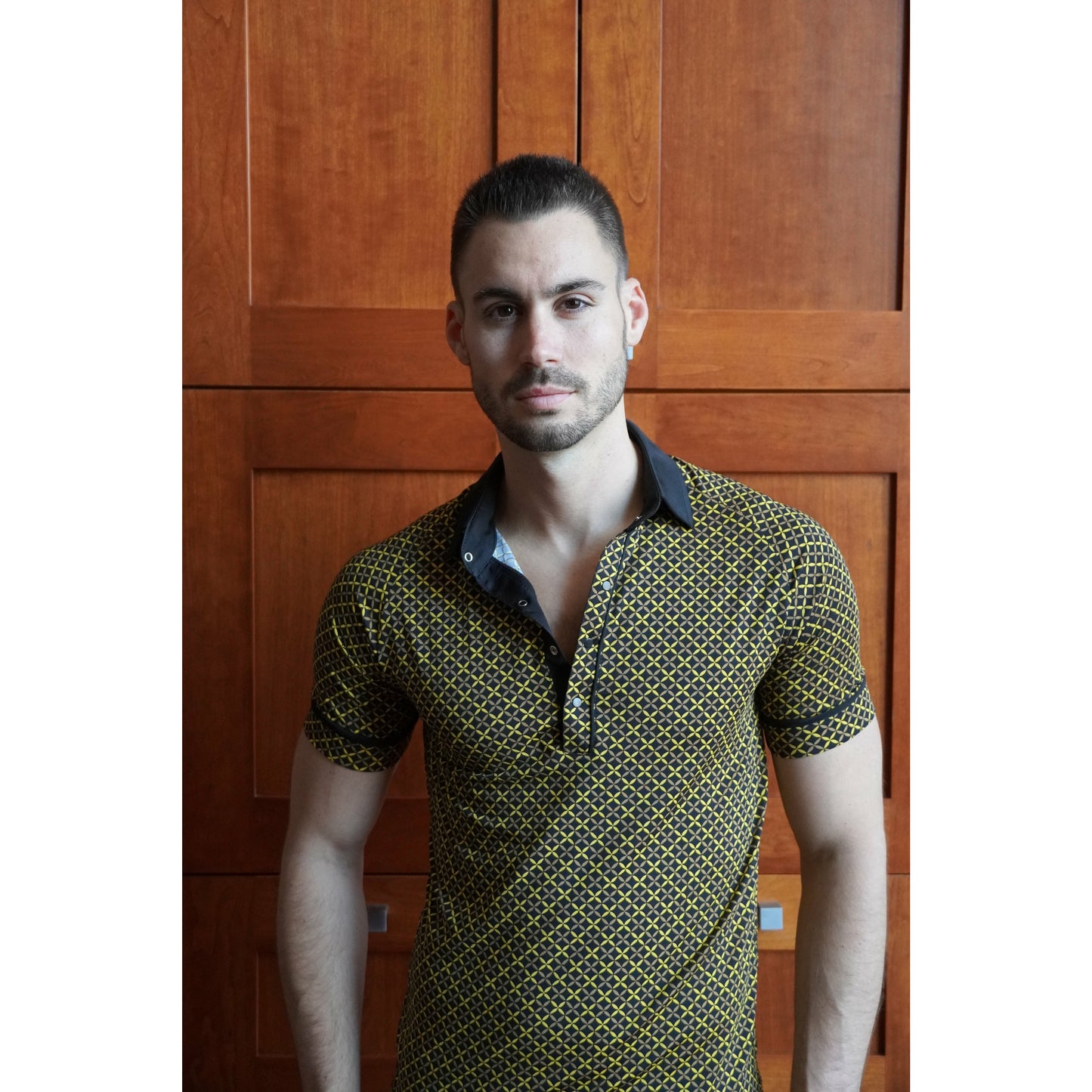 Short Sleeve Geometric Polo Shirt