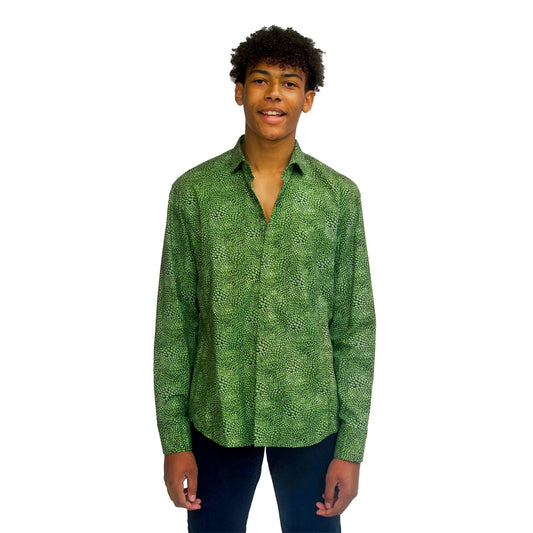 Green Abstract Spread Collar Shirt
