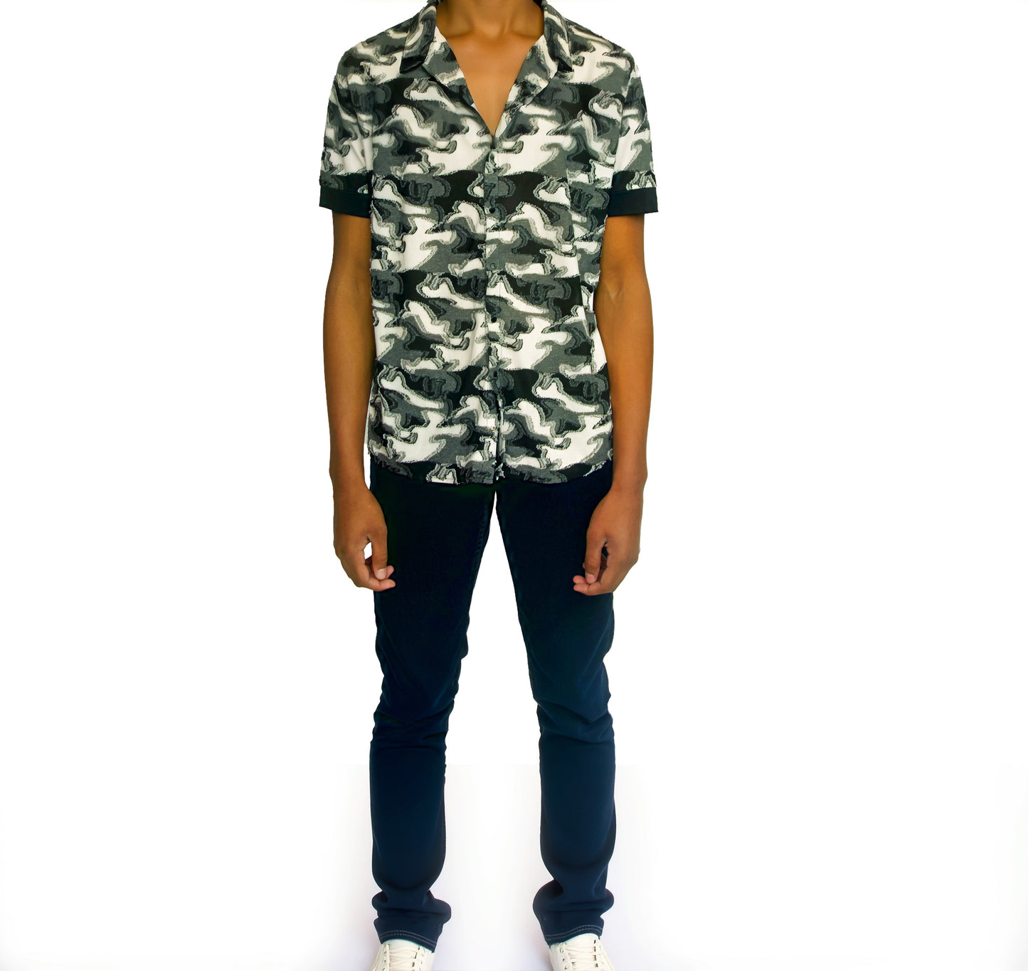 Black and White Camo Cabana Polo Shirt