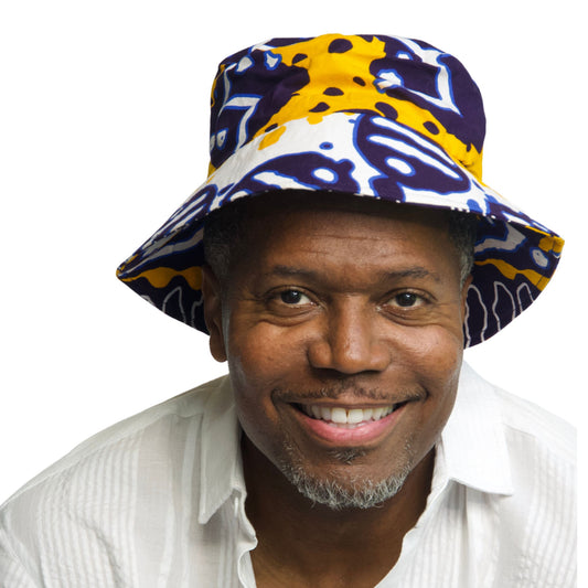 bright bucket hat in bold pattern