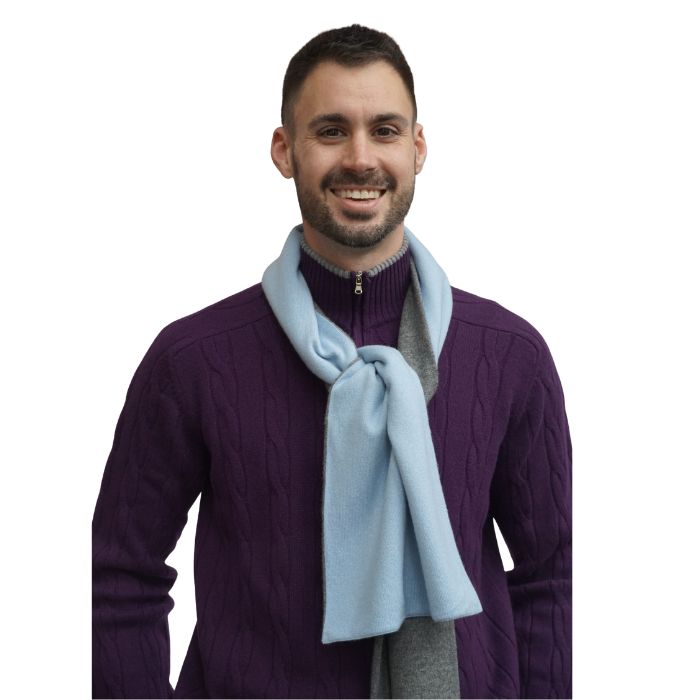 Men's Blue and Gray Italian Cashmere Scarf