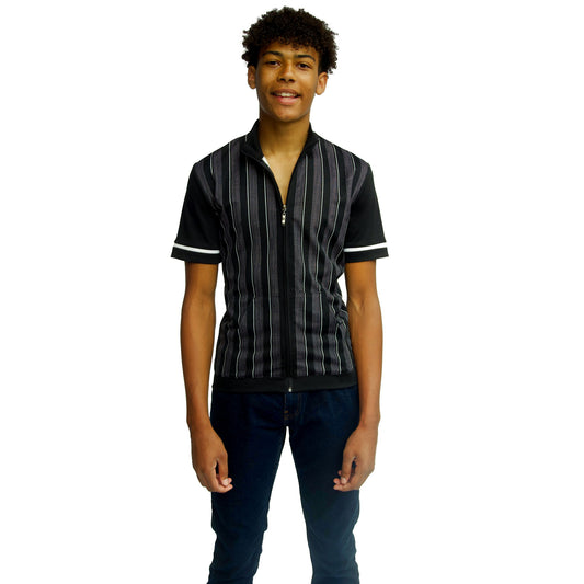 Black, Gray, Black Gray Vertical Stripe  Polo Shirt