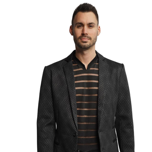 Sophisticated Men's Black 2-Button Blazer with Subtle Geometric Flair