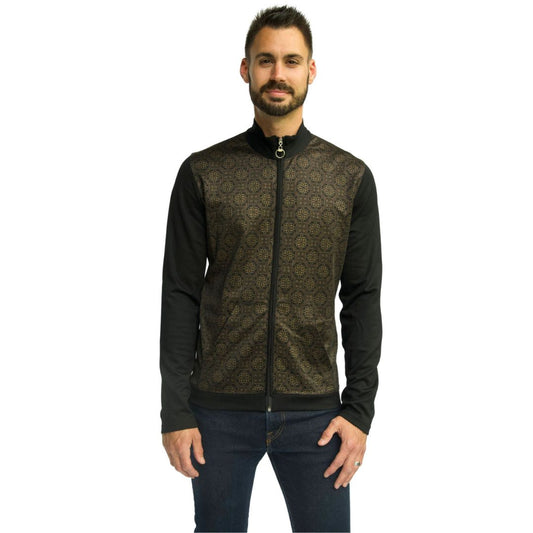 Make a Bold Entrance: Men's Black Gold Pattern Detail Athleisure Jacket