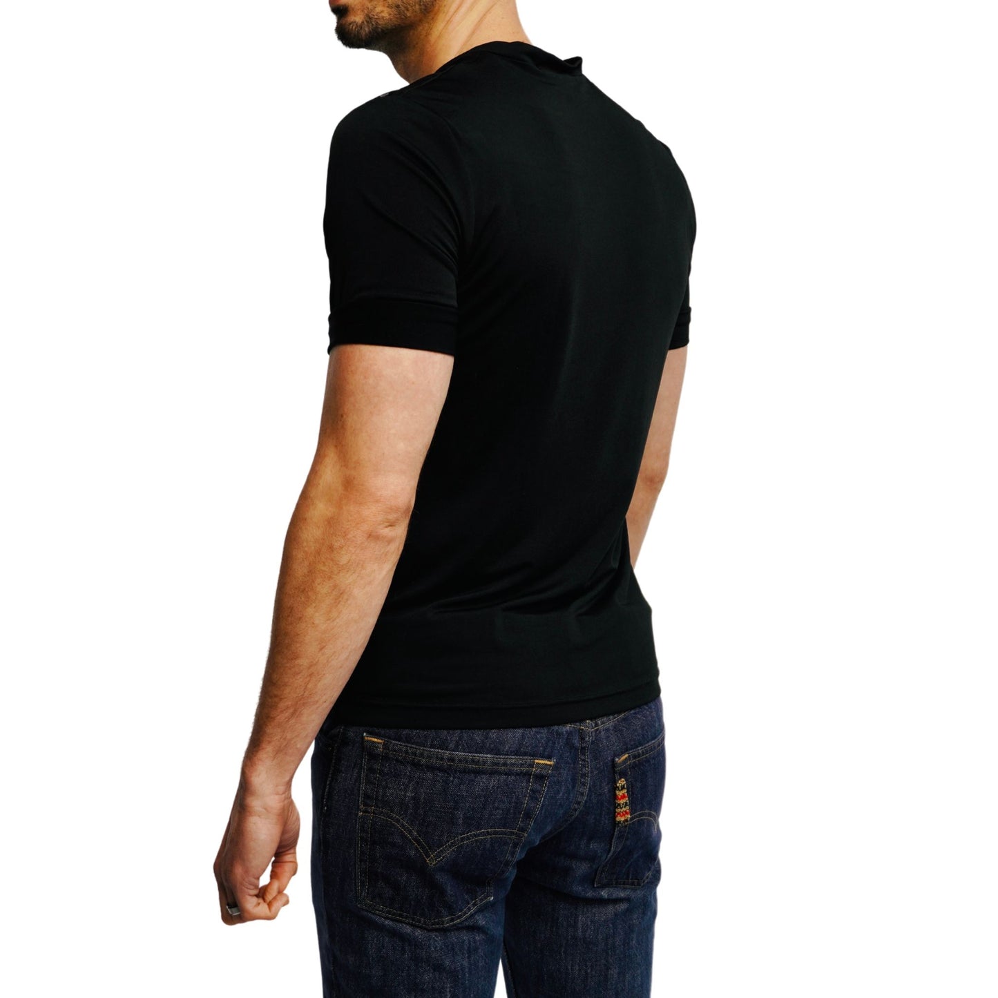 Black V Neck Polo Shirt (Sheer)