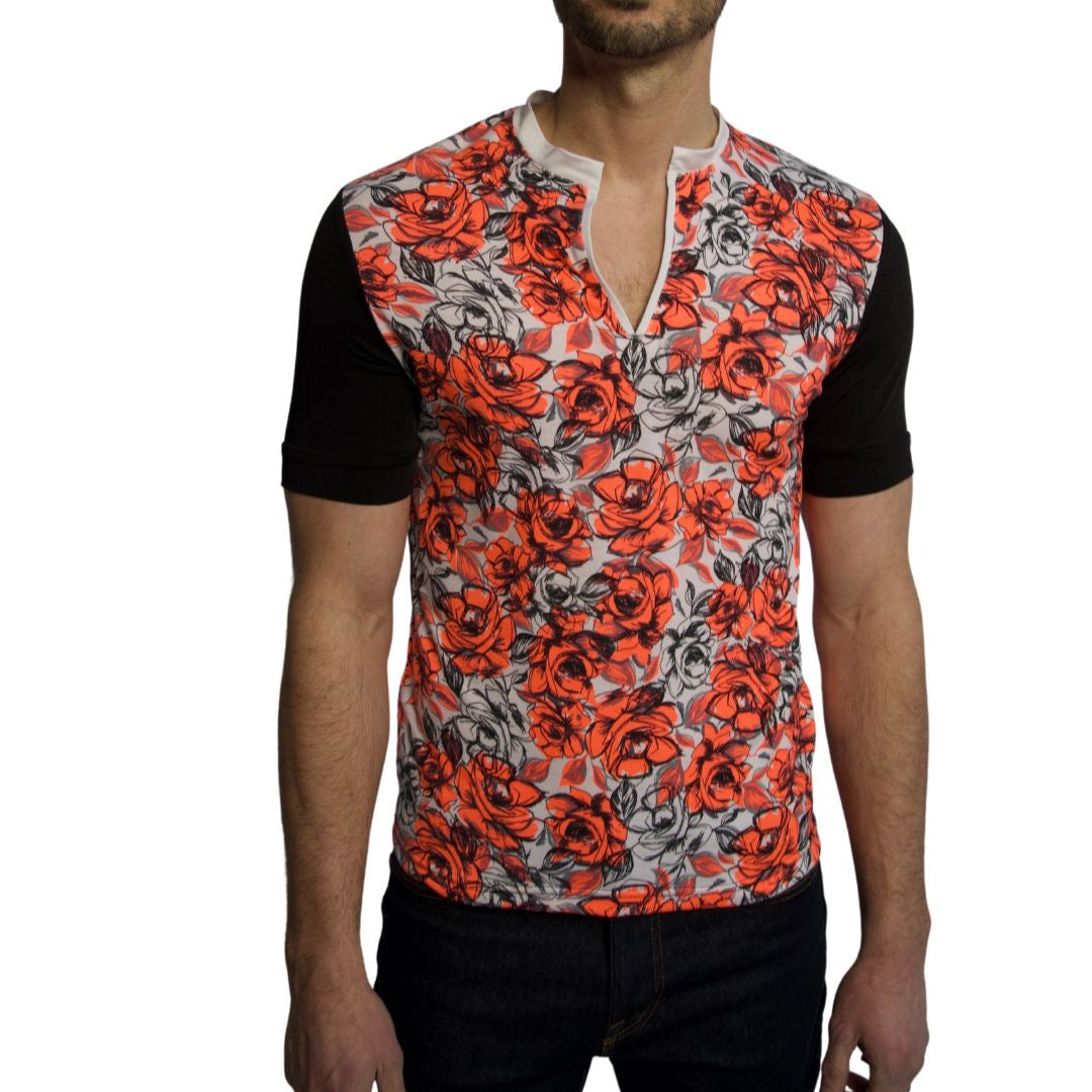 Electrifying Floral V-Neck Polo Shirt