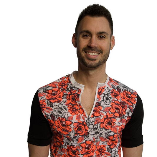 Electrifying Floral V-Neck Polo Shirt