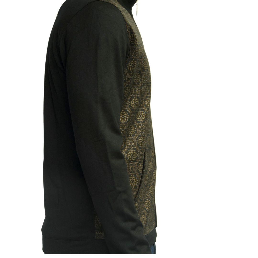 Make a Bold Entrance: Men's Black Gold Pattern Detail Athleisure Jacket