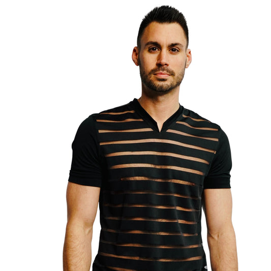 Black V Neck Polo Shirt (Sheer)