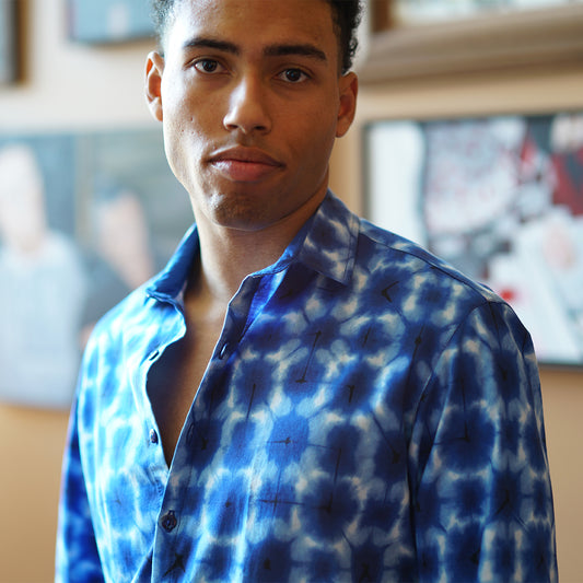 Long Sleeve Tie Dye Shallow Collar Shirt