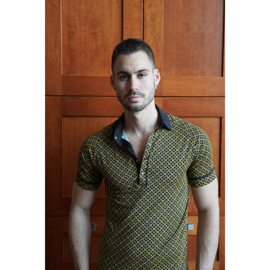Short Sleeve Geometric Polo Shirt