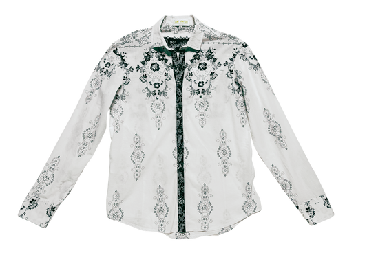 Mens Western Black and White Floral Shirt