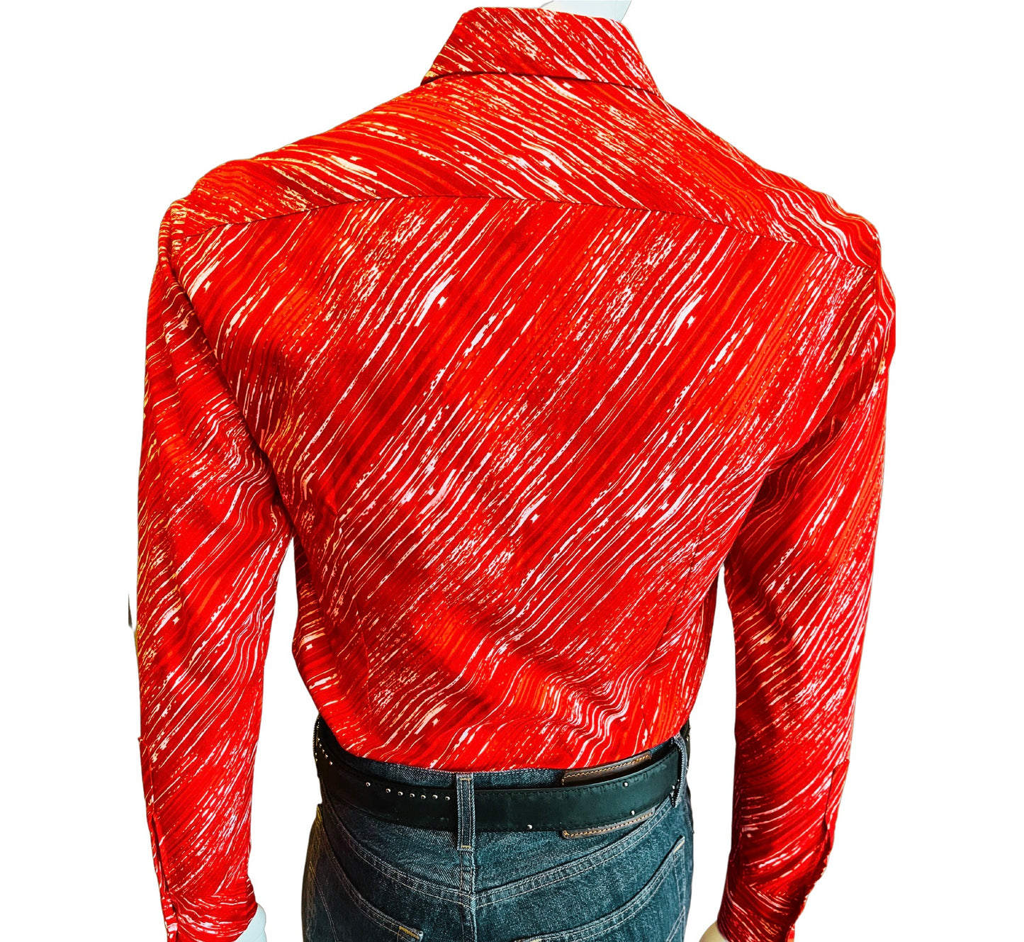 Men's Long Sleeve Cotton Shirt, Red & White Striped